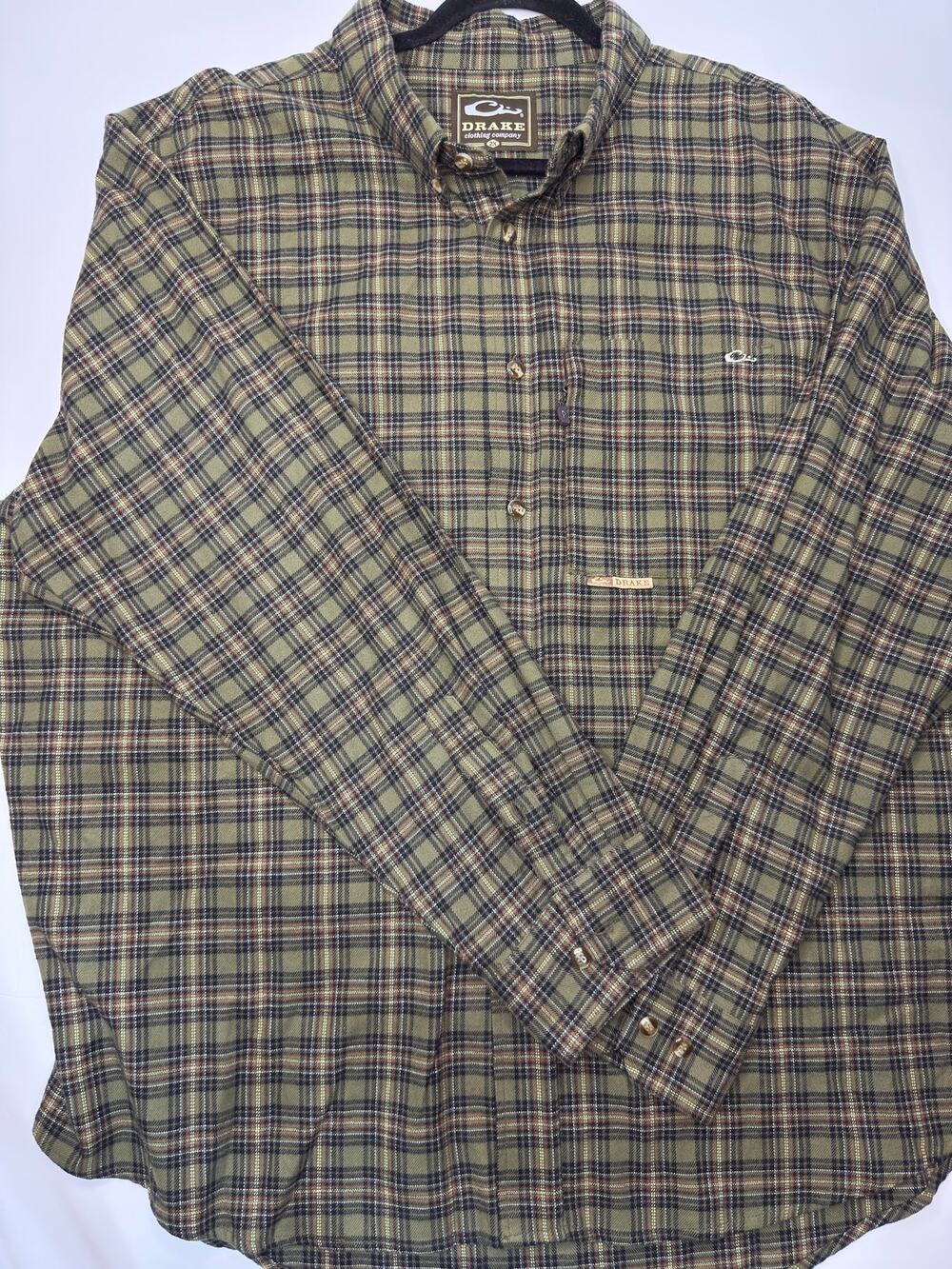 Drake Waterfowl Mens 2XL Green Plaid Button Down Shirt Hunting Outdoor